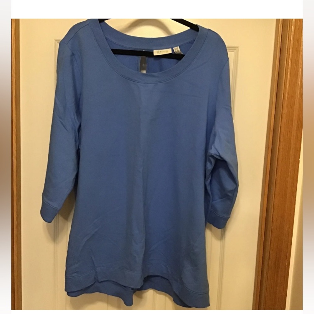 Denim & Co. Women's Plus Sz Top 2X Baby Blue Key Hole Back
